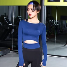 Женская тренажерный зал Белый Йога Топы корректирующие с длинным рукавом Фитнес Бег футболка Training Спортивная одежда для йоги