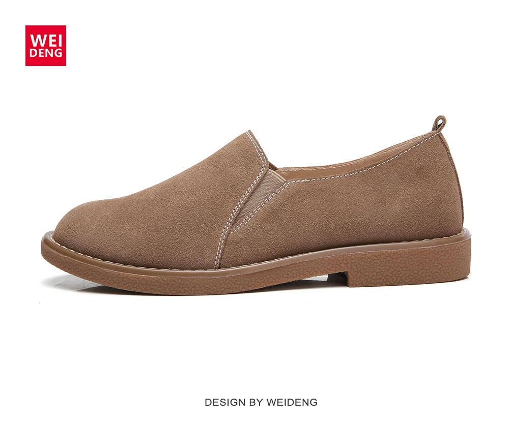 WeiDeng/зимняя обувь из натуральной коровьей кожи; женская повседневная обувь; модная обувь на плоской подошве; слипоны; женские лоферы; zapatos mujer - Цвет: Slip on Khaki