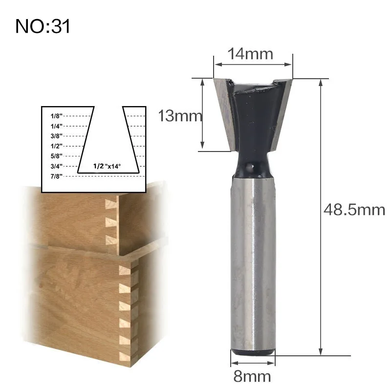 1 шт. 8 мм хвостовик шаблон отделка петля Долбление древесины фрезы ласточкин хвост фрезы для дерева Деревообрабатывающие инструменты дешевая цена - Длина режущей кромки: NO 31