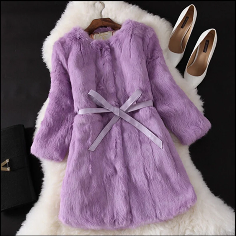 

2016 Winter New Arrival Real Rabbit Fur Long Jacket Korean Female Fashion Three Quarter Sleeve Soft Fur Coat and Jackets