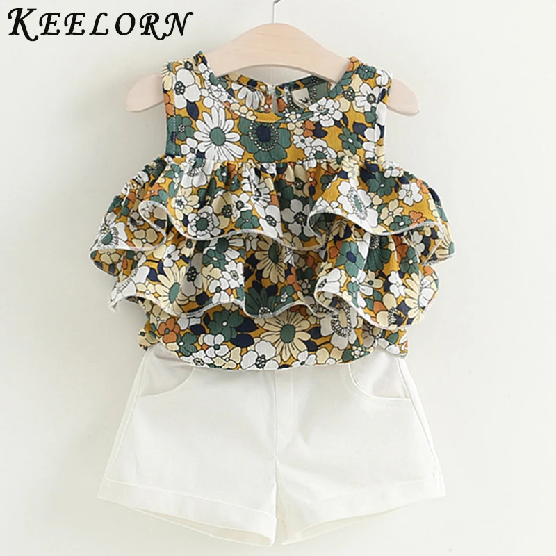

Keelorn Girls Clothing Sets 2019 New Casual Style Girls Clothes Floral T-shirt+White shorts 2Pcs Suit For Kids Clothes 3-7Y