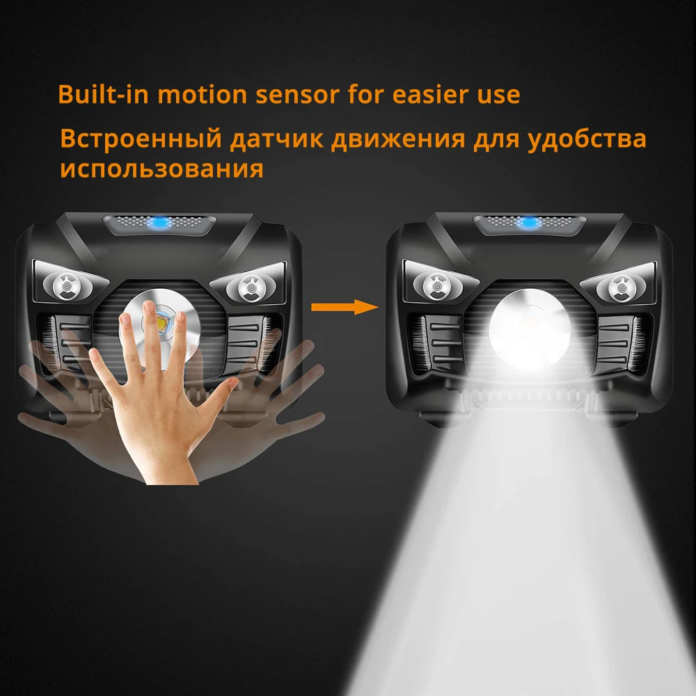 Перезаряжаемый светодиодный налобный фонарь индукционный переключатель