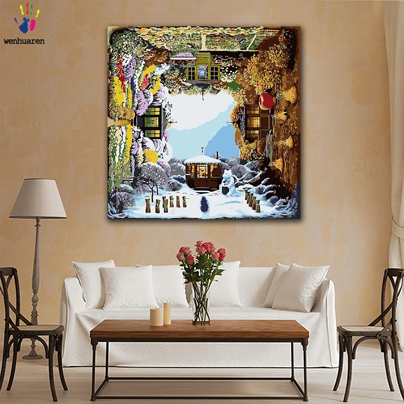 

DIY colorings pictures by numbers with colors Four Seasons Rubik's Cube picture drawing painting by numbers framed Home