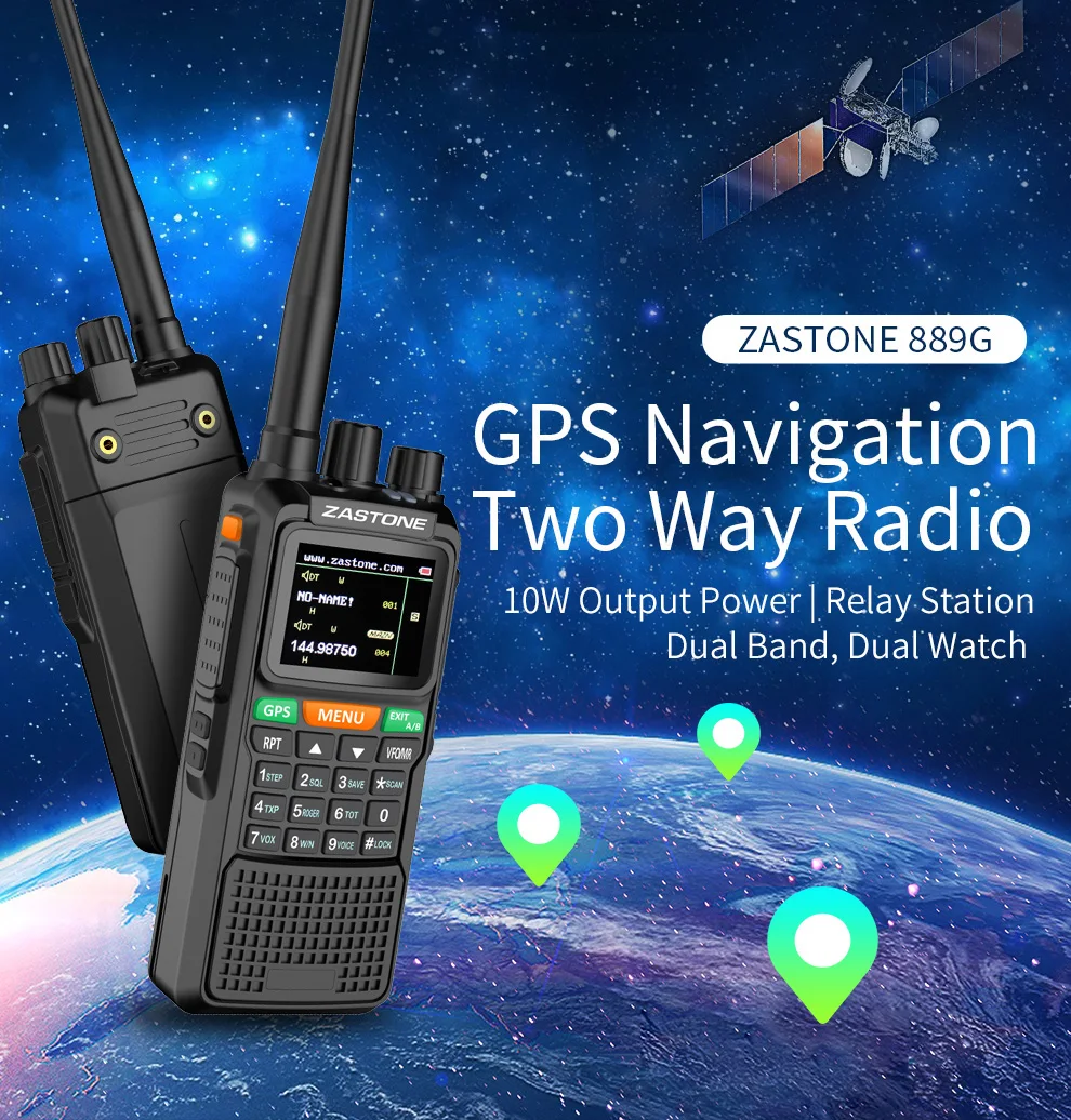 ZASTONE ZT-889G gps SOS портативная рация 10 Вт 3000 мАч VHF/UHF 400-520/134-174 МГц 999CH радиопередатчик
