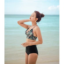 Женский купальник из двух частей с бретельками и цветочным принтом, купальный костюм с высокой талией, купальный костюм, пляжная одежда