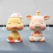 Автомобильный орнамент, качающаяся головка для разделывания свиньи, утки, мультяшная игрушка, мультяшное украшение автомобиля, интерьер приборной панели, аксессуары, подарки