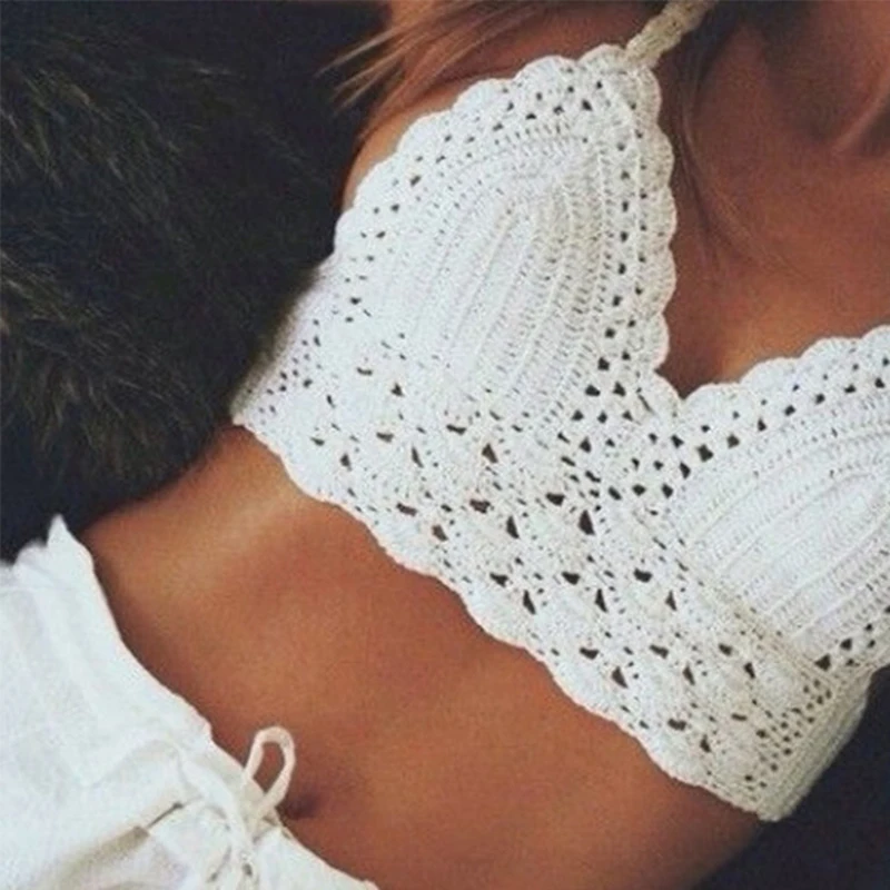 

2018 Summer Hot Sexy Women Crochet Bralette Bra Boho Beach Knitting Halter Tank Cami Crop Top