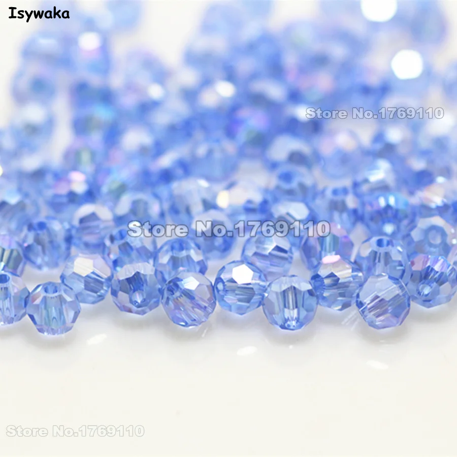 

Isywaka Light Blue AB Color 100pcs 4mm Round Austria Crystal Bead Ball Glass Bead Loose Spacer Bead for DIY Jewelry Making