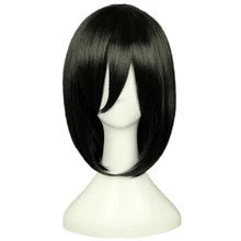 Ataque em titan mikasa ackerman curto bob preto resistente ao calor cosplay traje peruca