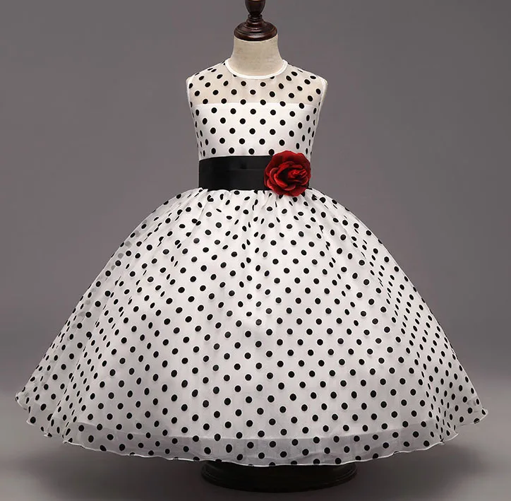 Girls Black Polka Dot Organza Princess Dress Baby Girl Events Wedding Party Ball Gowns for Girl Frocks 1 2 3 4 5 6 Years