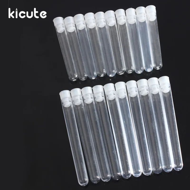 

Kicute 10pcs Transparent Plastic Test Tubes With Clear White Caps Stoppers U Shape Bottom Lab Stationery 12x75mm Or 12x100mm