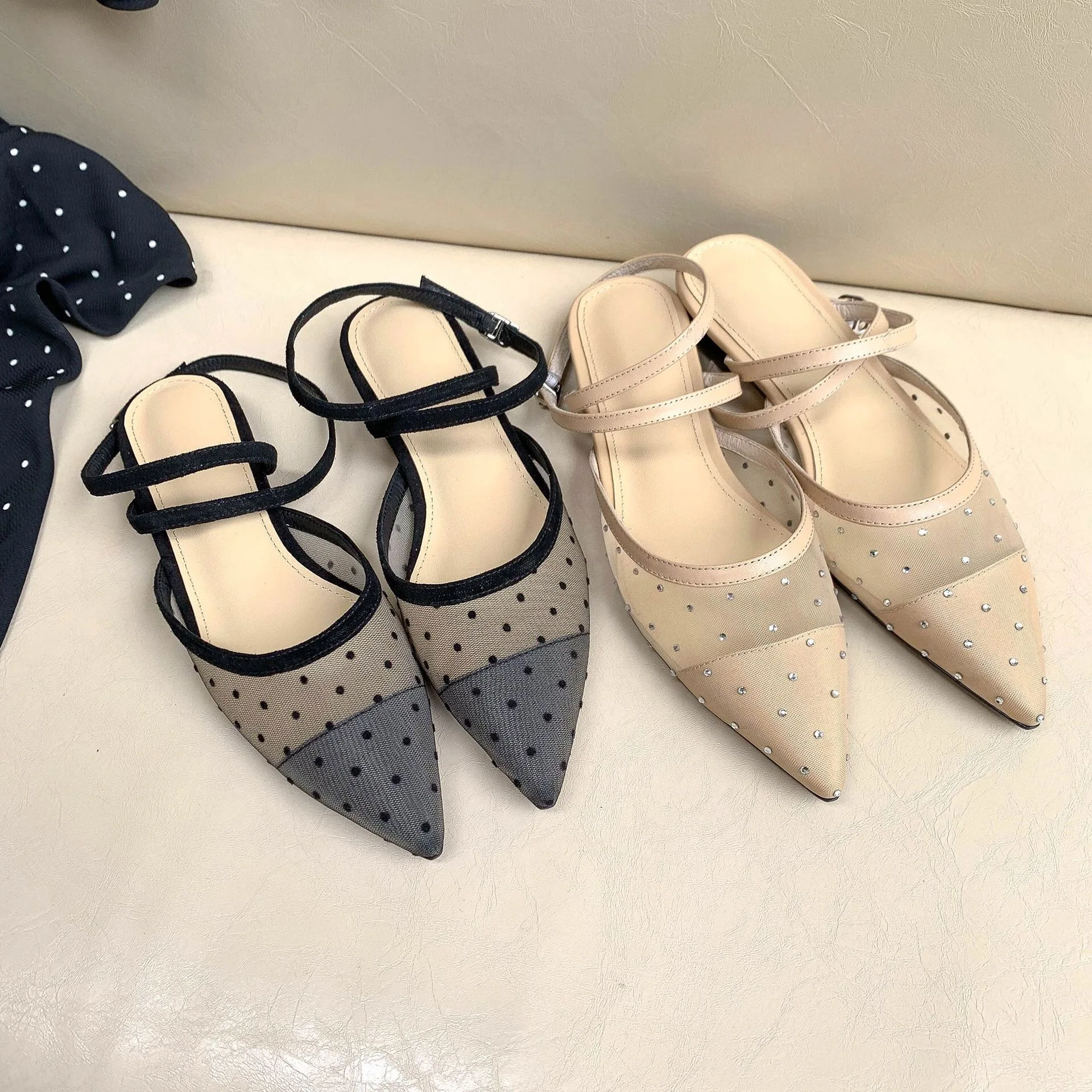 

2019 woman lady female air mesh polka dot diamond sequined flat shoes
