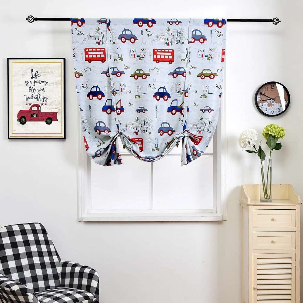 2 SINOGEM Thermal Insulated Blackout Curtain - CARS design Tie Up Shade for Small Window, Window Valance Balloon Blind For Child Room