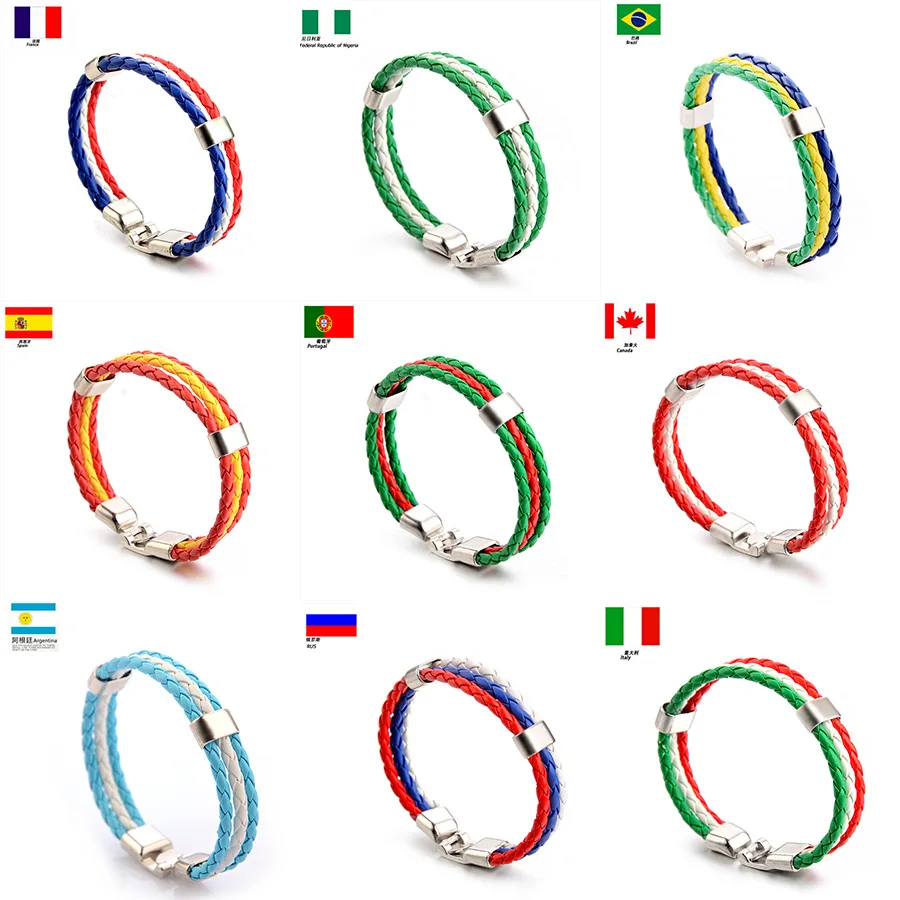 

2018 Fashion Surfer Sport National Flag Italy ES DE RU Leather Bracelet for Men Women Rope Handmade Braided Wristband Jewelry