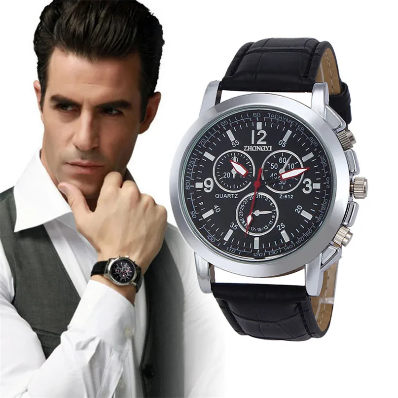 Men`s Watch Luxury Fashion Handsome Gentleman's Crocodile Faux Leather