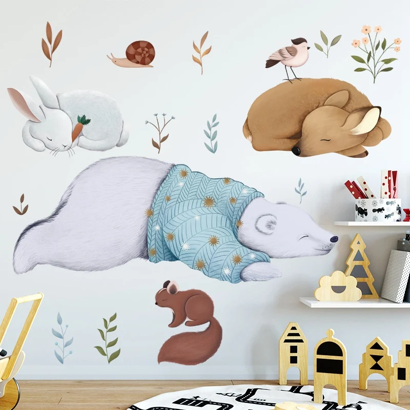 

Polar Bear Rabbit Squirrel Animals Wall Stickers Bedroom Kids Baby room Background Removable Wall Decals Art Murals Home Decor