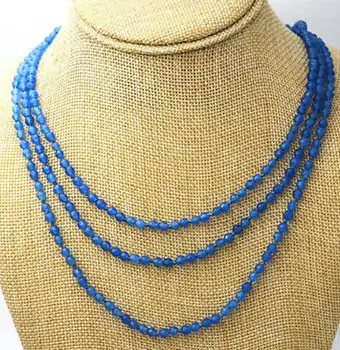 

free shipping NEW Fine jewelry 17-19 "3 rows faceted 4mm blue bead necklace AAA