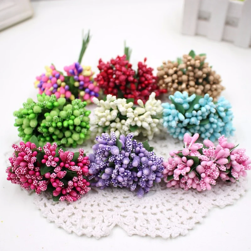 

12Pcs New Gift Box Bead Artificial Flower Accessories For Wedding Home Decoration DIY Wreath Scrapbooking Cheap Fake Flowers