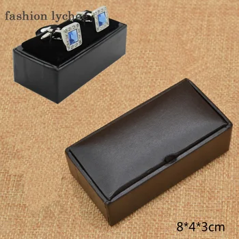 

fashion lychee Black Sythentic Leather Men Cufflink Box Ring Earring Storage Display Tray Jewelry Holder Case Organizer