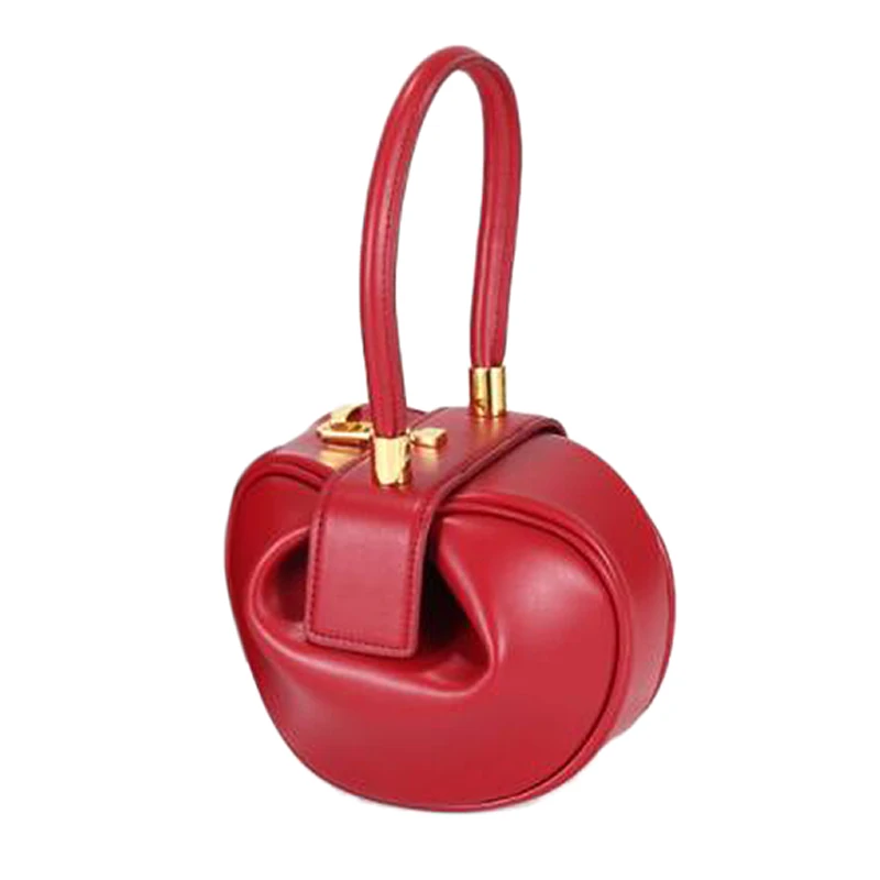 

New Genuine Leather Women Bucket Handbags Round Handbags Ladies Solid Dumpling Bag Top-Handle Bags Vintage Bell Shape Tote