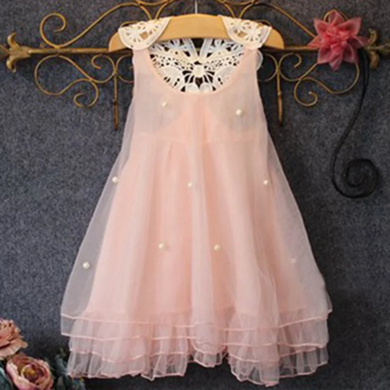 2019 Summer Kids Beach Cover Up Dress For Girls Pearl Backless Gauze