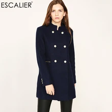 ESCALIER дизайн Vogue зимнее женское пальто темно-синее пальто с большим меховым воротником теплая верхняя одежда с длинными рукавами пальто на пуговицах