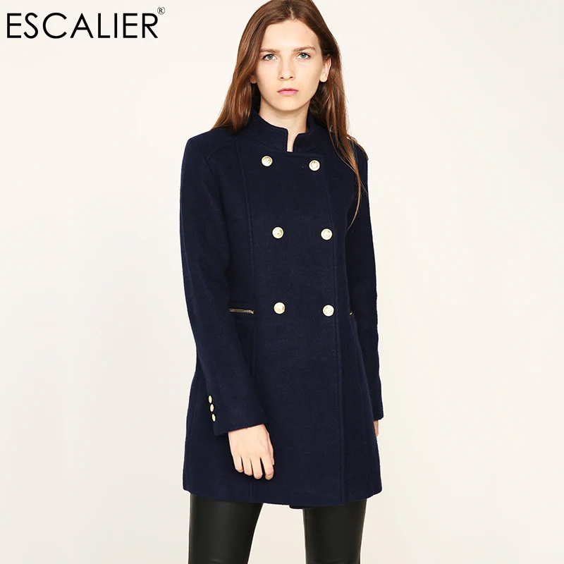 Женское зимнее пальто на пуговицах с большим меховым воротником|designer coat|navy