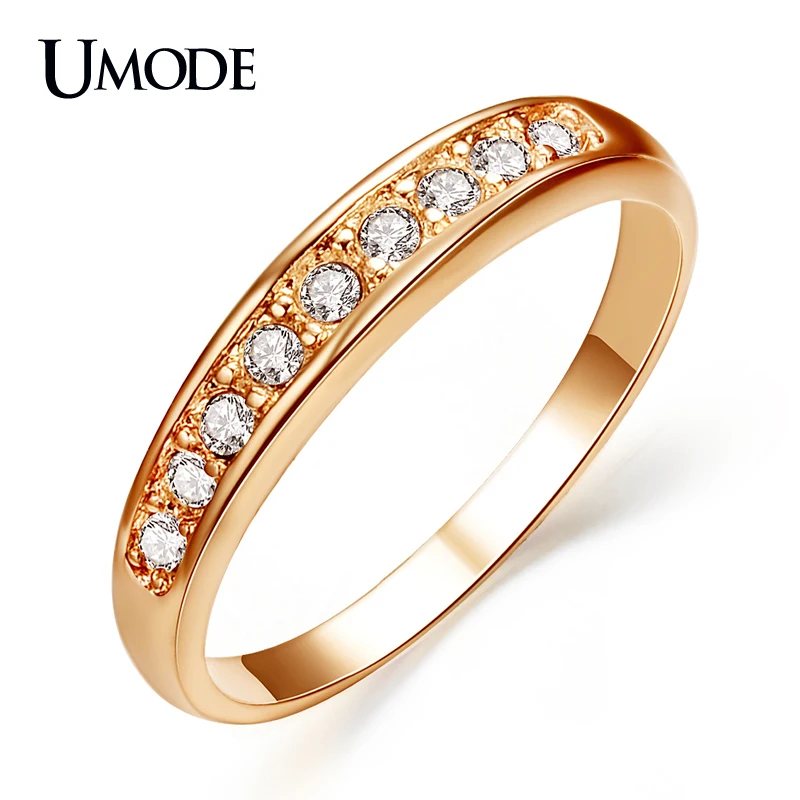 UMODE 50% скидка! Обручальное кольцо высшего качества с покрытием из розового золота 18к и 9 стразами JR0001A - изображение