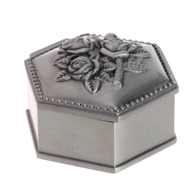 

JAVRICK Jewelry Box Flower Hexagon Rings Case Proposal Retro Storage Metal Display Alloy