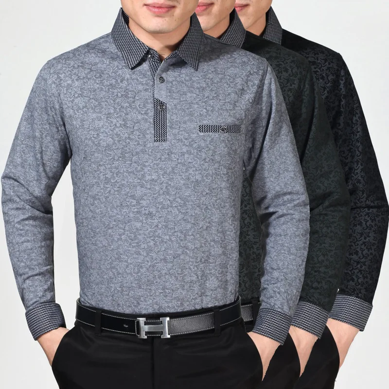 2015 Clothing Men's Authentic Long Sleeve T Shirt Middle aged Lapel T