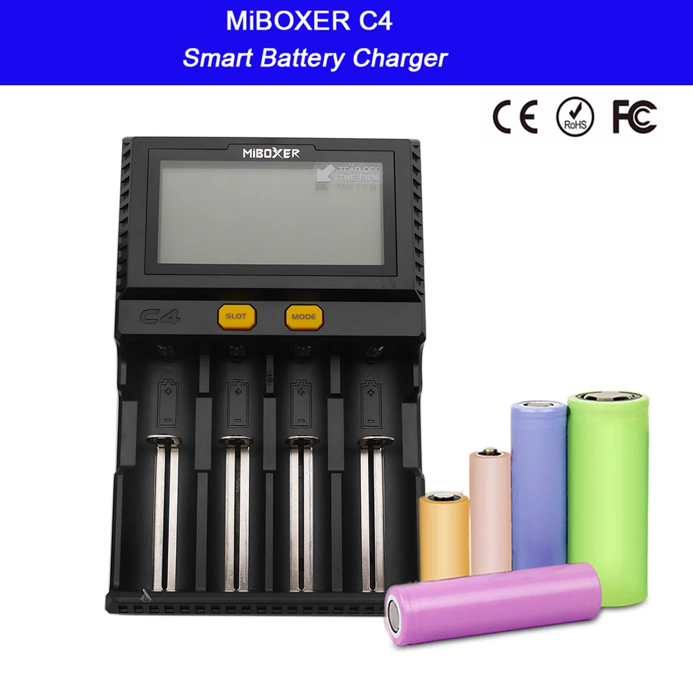 ЖК Смарт зарядное устройство Miboxer C4 для Li-Ion IMR ICR LiFePO4 18650 14500 26650 21700 AAA батареи 100-800mAh 1.5A