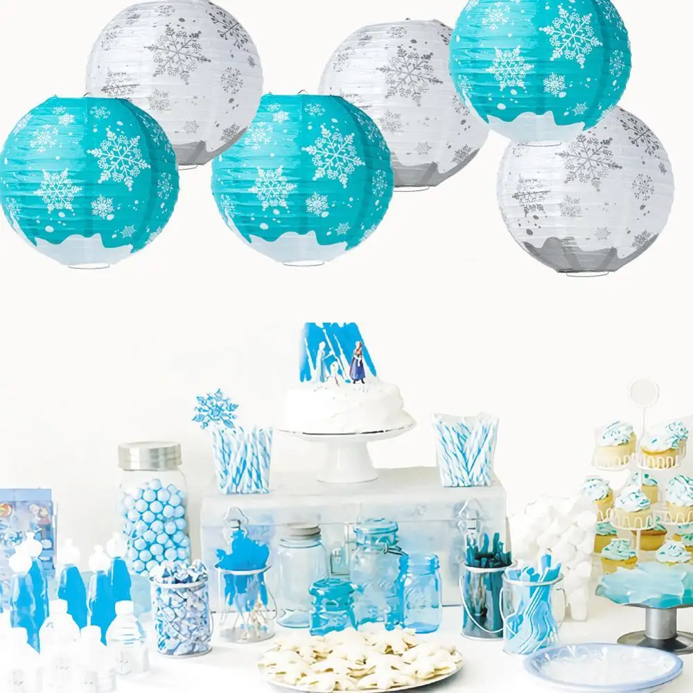 

1pc 10â€ 25cm Round Snowflake Hanging Paper Lantern Winter Wonderland Carnival Kids Birthday Party Baby Shower Xmas Decorations