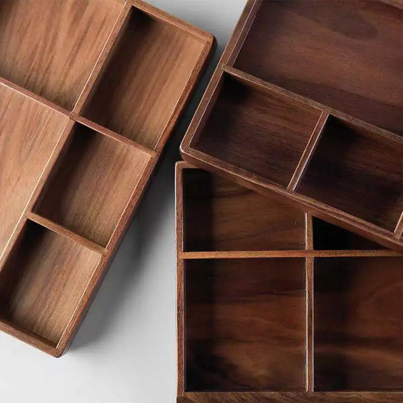 Black Walnut Multi-Functional Rustic Vintage Wooden 5 Division Entrance Key Holder Jewelry Storage Box Tray Desk Organizer