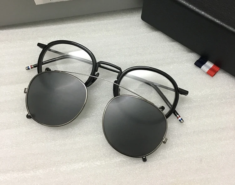 Skup Thom fashional okulary vintage rama dla mężczyzn i kobiet TB710 krótkowzroczność okulary spektakl z klips polaryzacyjny okulary z pudełkiem