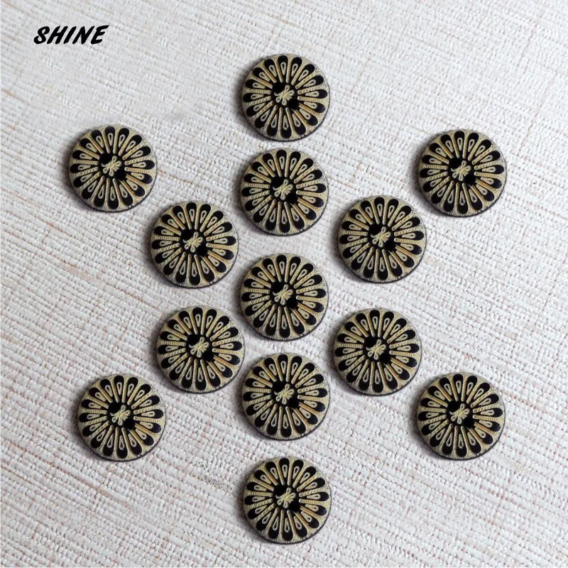 

Wooden Sewing Buttons Scrapbooking Round Black Two Holes Flower Pattern 15mm Dia. 50 PCs Costura Botones Decorate bottoni botoes