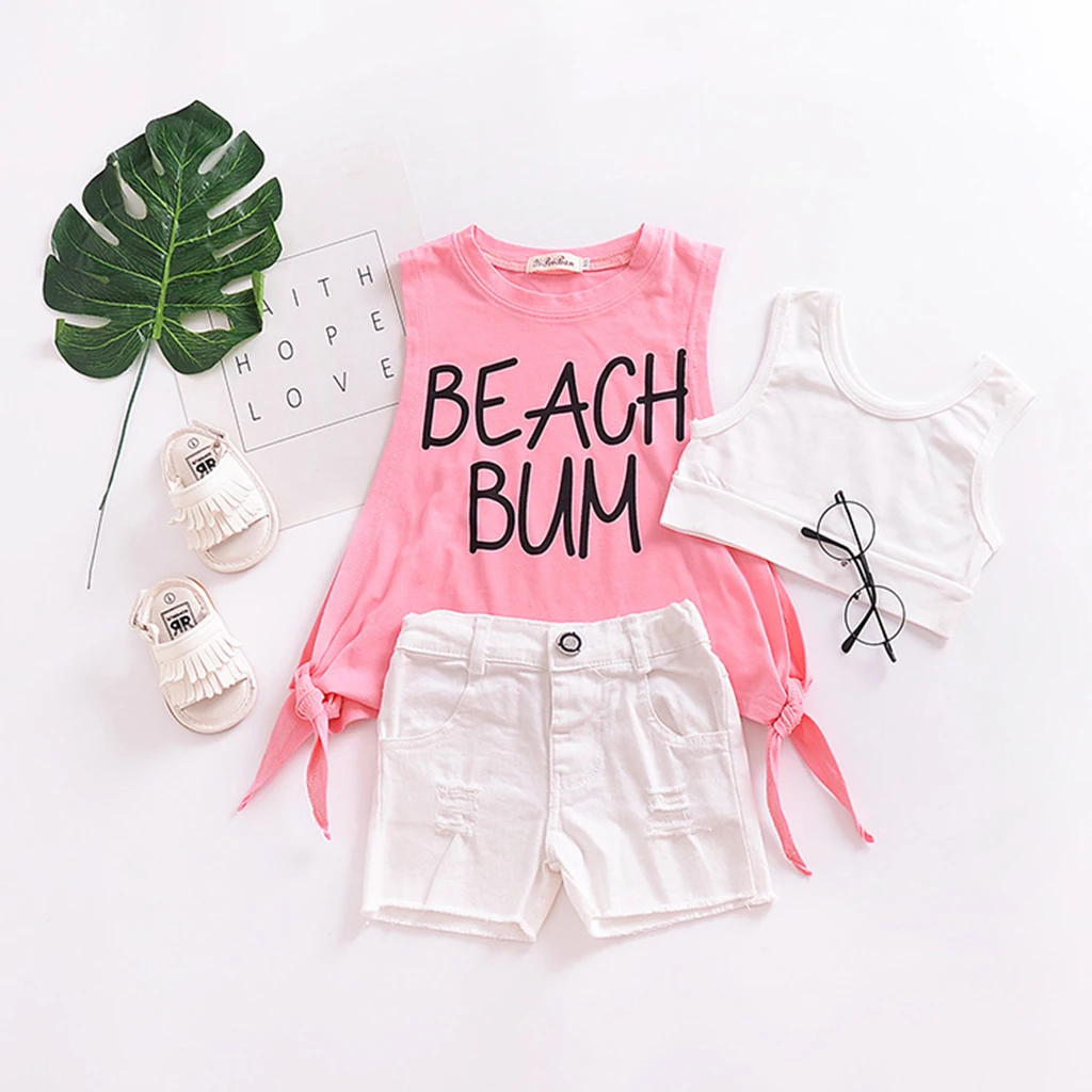 Korean style baby girl summer fashion letter print strap top + cotton
