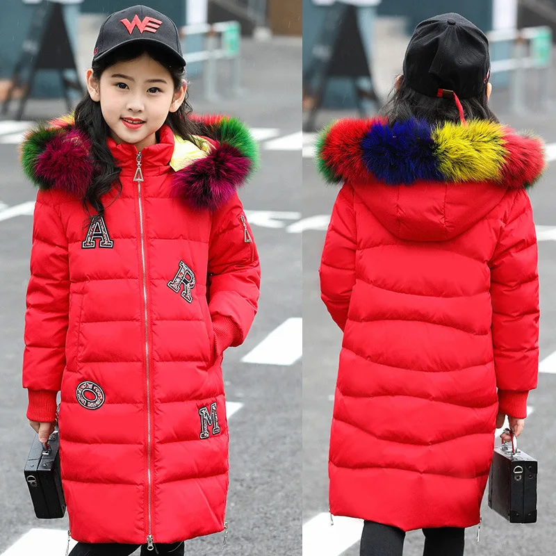 

HYLKIDHUOSE Girls Duck Down Coat 2018 Winter Female Children Jacket Warm Windproof Thicken Colorful fur Kid Parkas Outerwear