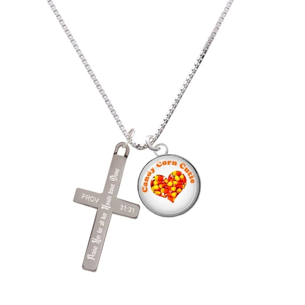 Domed Candy Corn Cutie - Praise Her - Cross Necklace