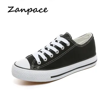 

Summer Canvas Shoes Woman Casual Platform Sneakers Low Lace-Up Large Size 44 Loafers Women Classic White Black Vulcanize Shoes