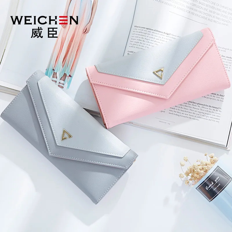 WEICHEN حار هندسي مغلف محفظة النساء العلامة التجارية مصمم الإناث محفظة حامل بطاقة الهاتف عملة جيب السيدات محفظة عالية الجودة