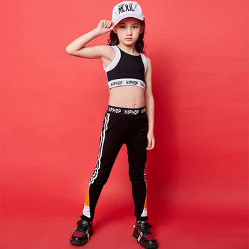 

Kids Hip Hop Clothing Girls Jazz Dance Costumes Black Vest And Pants Summer Performance Dance Wear Child Stage Costume DQS1505
