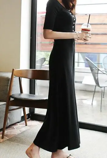 

Korean version of summer 2022 new solid color half open collar, short sleeve large dress