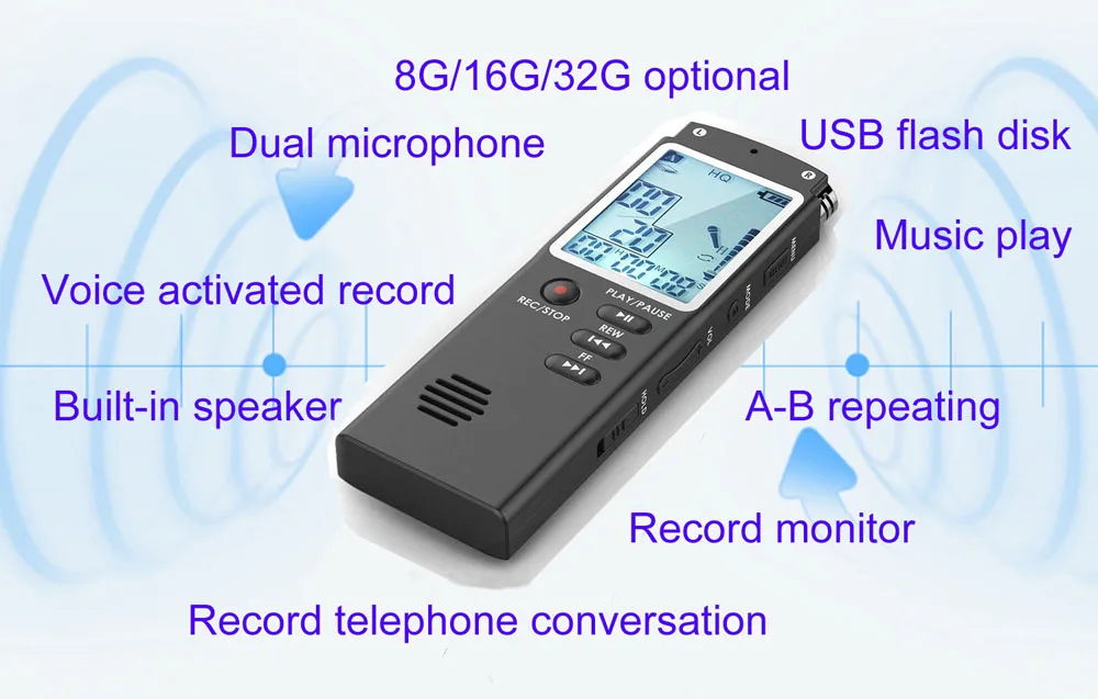 DN006 Escytegr 8G/16G/32G профессиональный аудио Диктофон MP3-плеер двойной микрофон USB флэш-драйвер Голосовая активация запись