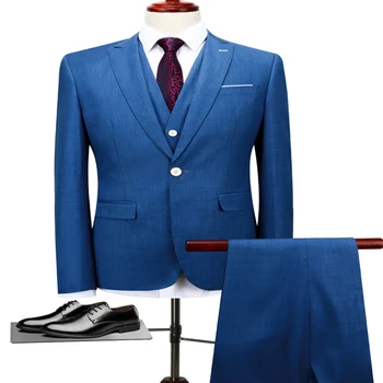 

Blue Mens three-piece set ( Jacket + Pant + Vest ) Asia size S-4XL mens suits Business Wedding Banquet Men Blazer Coats
