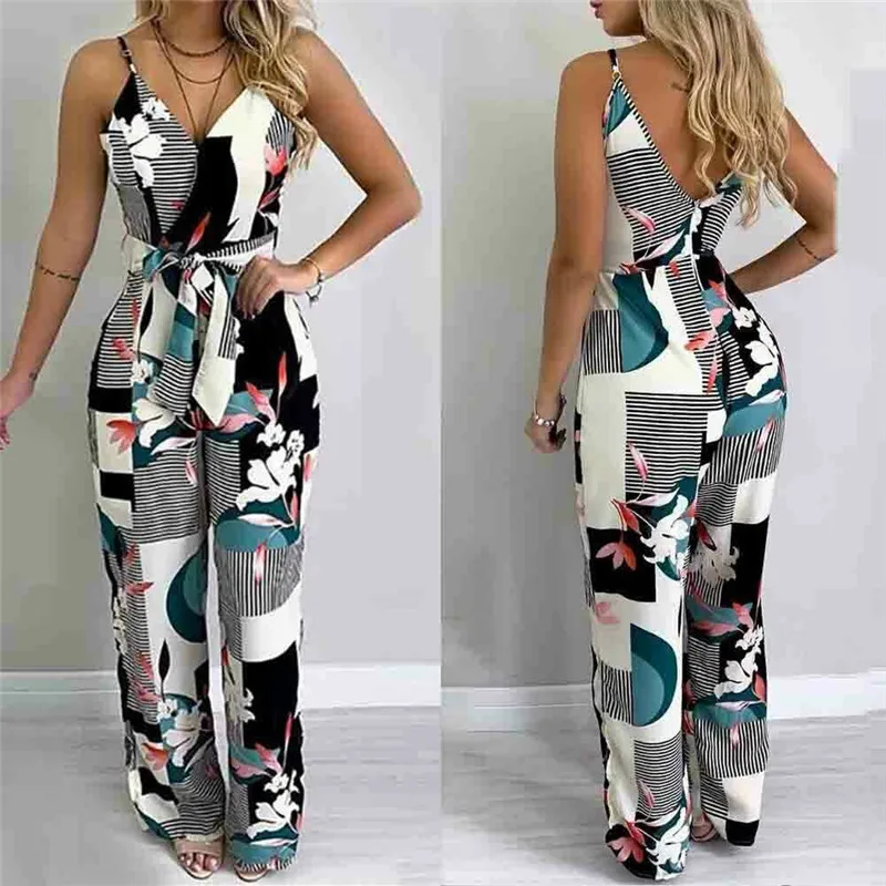 

Women Boho Strap Floral V-neck Clubwear Playsuit Bodycon Party Summer Casual and Loose Ultrathin Trousers Jumpsuit New