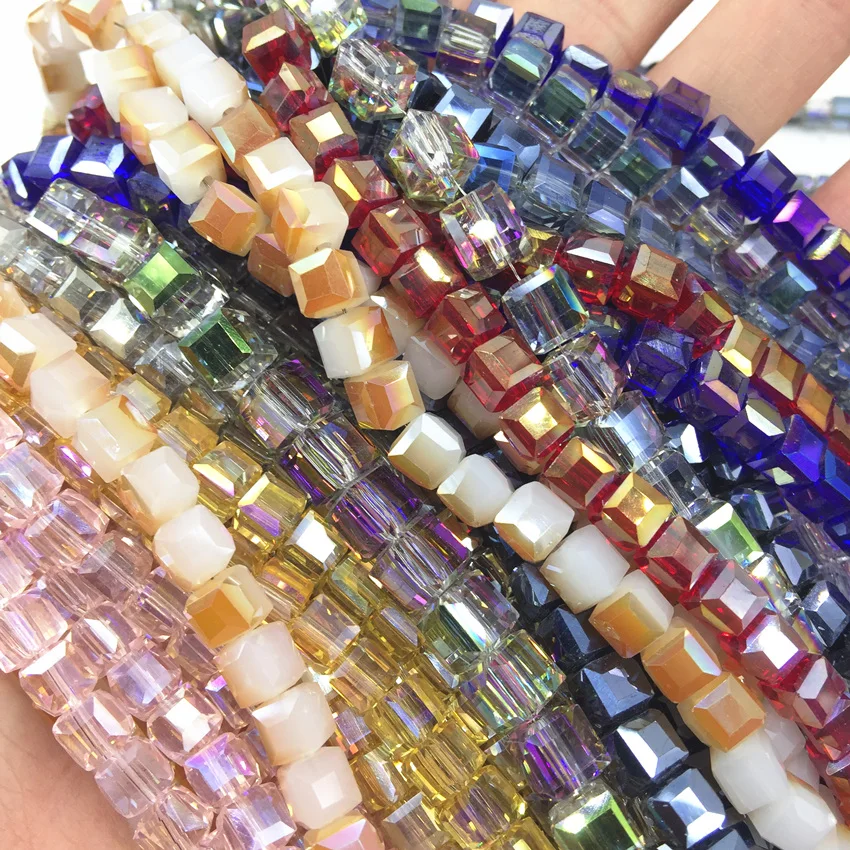 

Multicolor crystal glass 4mm faceted square cube fashion diy jewelry making findings loose spacers accessories beads 100pcs B985