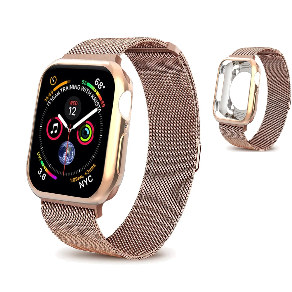 

Milanese loop strap case for apple watch 4 band case iwatch band 44mm 40mm Space bracelet belt wrist Colck watchband Case Cover