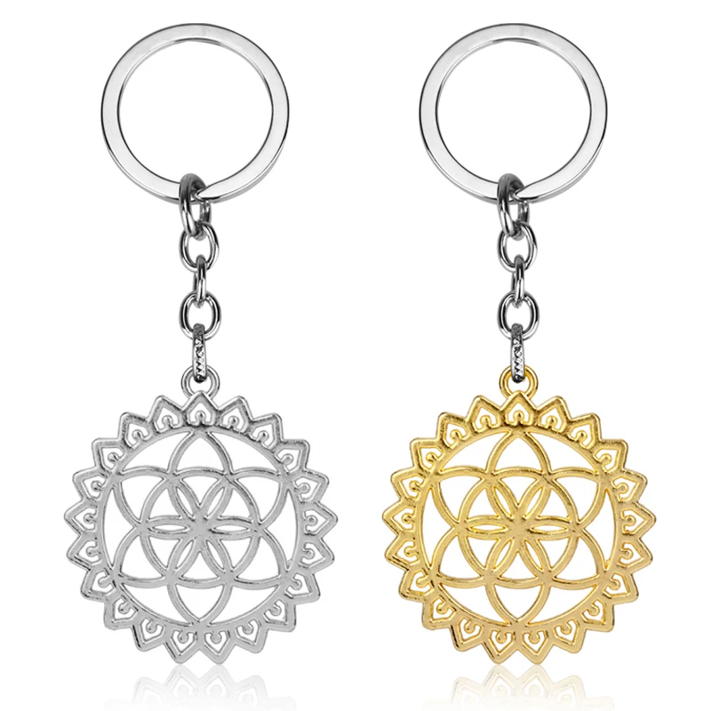 

Flower of Life Keychain 2018 Fashion Accessories seed of life Key Ring mandala yoga om Key Chains Car Key Holder