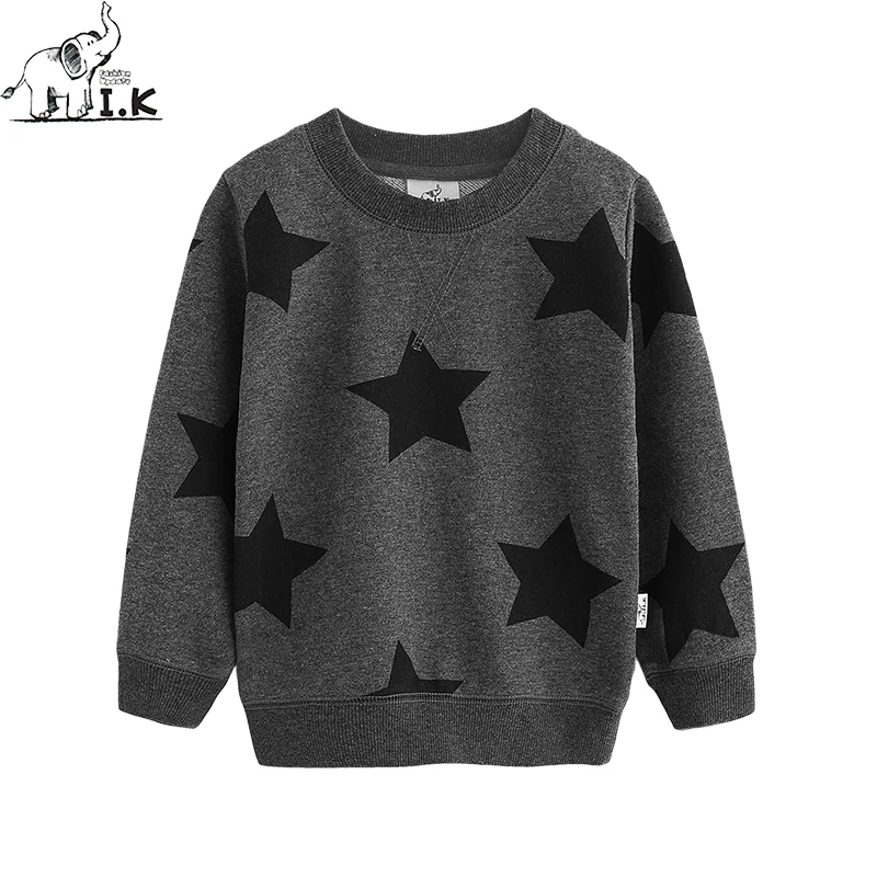 

I.K 2018 Spring Autumn new baby boys sweatshirts kids cotton clothing long sleeve sports coat grey star hoodies WY2600103