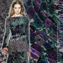 Telas Высокое качество полотен Пользовательские шелк жоржет бархат для женщин, платье вечернее платье шелковой ткани распродажа зеленые цветы матер